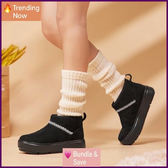 Suede Platform Ankle Boots with Arch Support & Faux Fur Lining - Picture 3 of 8